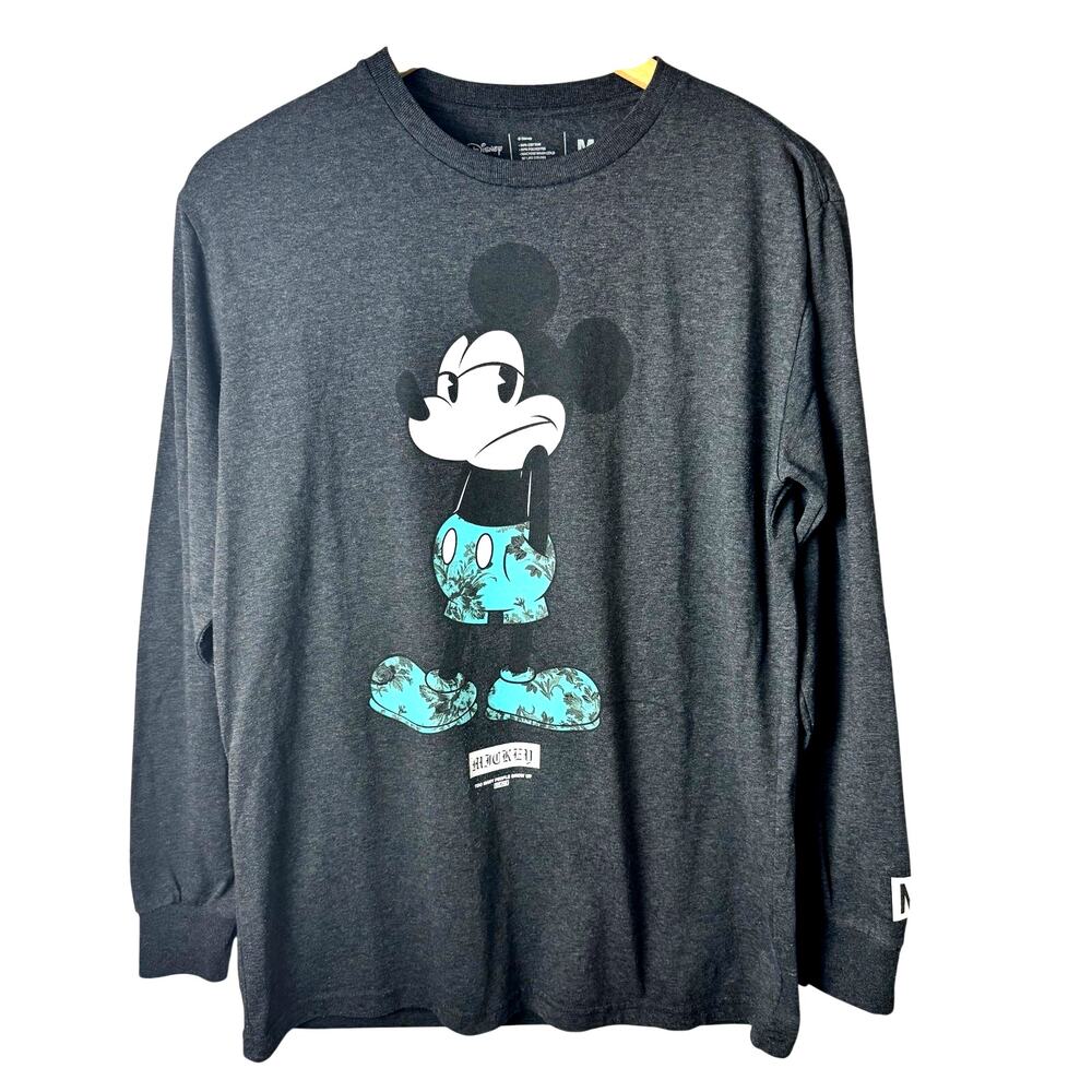Disney x Neff collab men's long-sleeve graphic Mickey Mouse T-shirt Dark Gray
